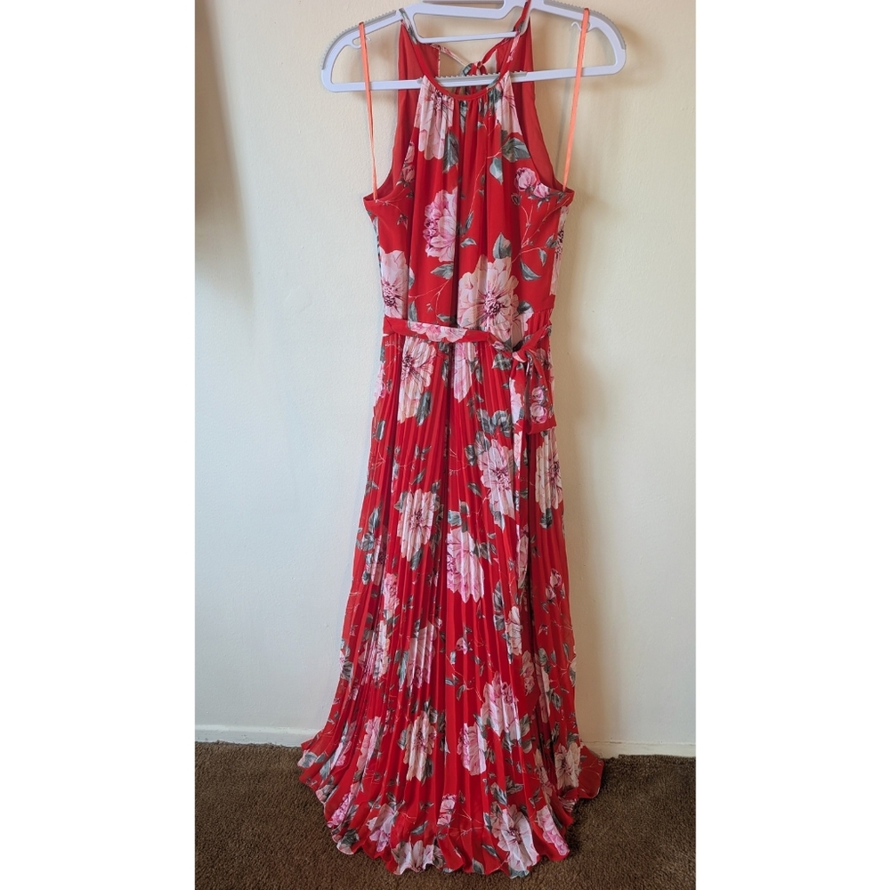 Chico's Eliza J boutique Red Floral Halter Maxi Dress size 4 - Picture 4 of 15